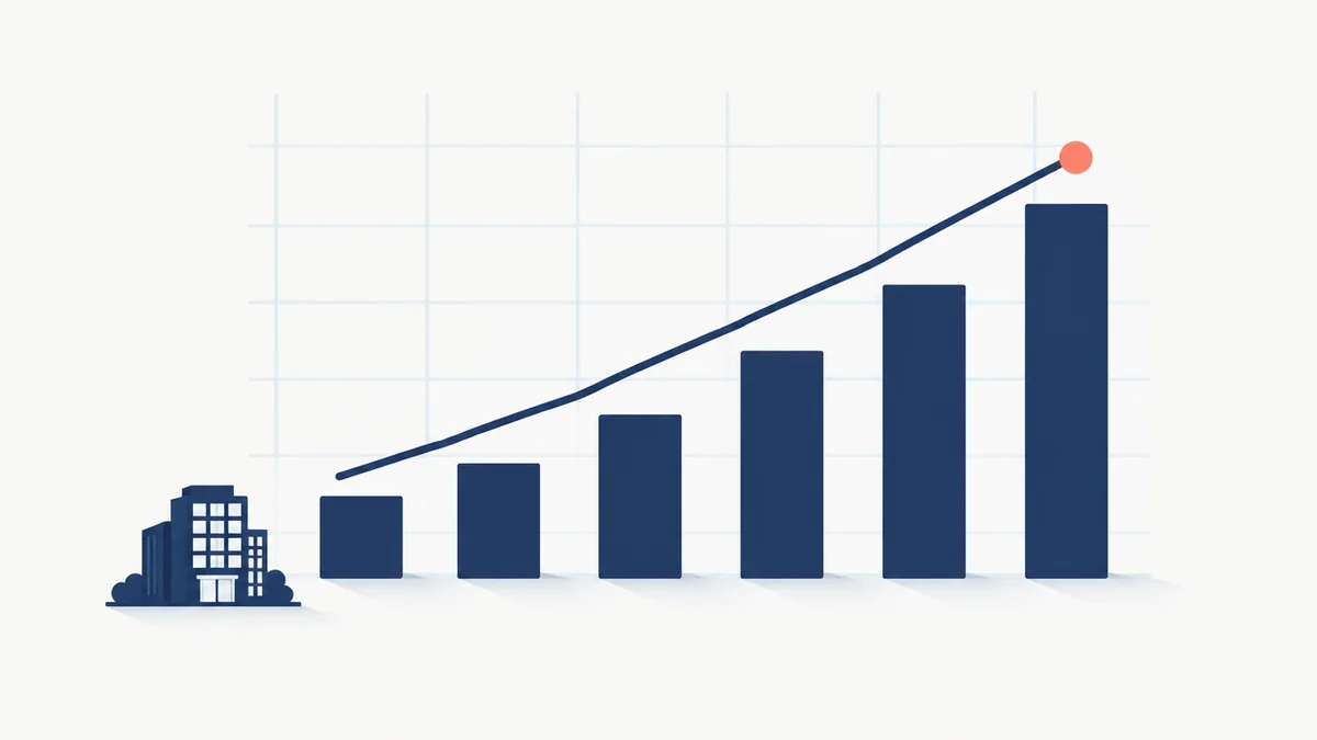 Hukuk bürosu SEO çalışmasında altı aylık organik görünürlük artışını temsil eden yükselen grafik illüstrasyonu
