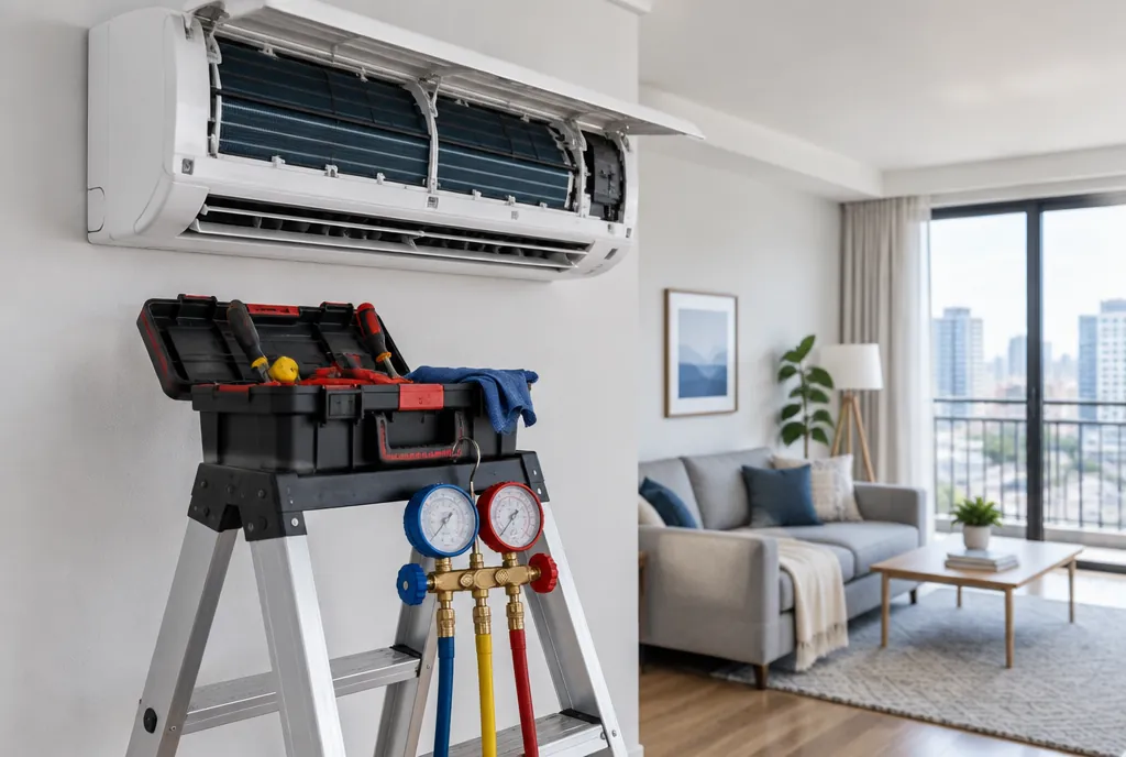 Duvar tipi klima bakımı için servis çantası ve manifold basınç ölçer