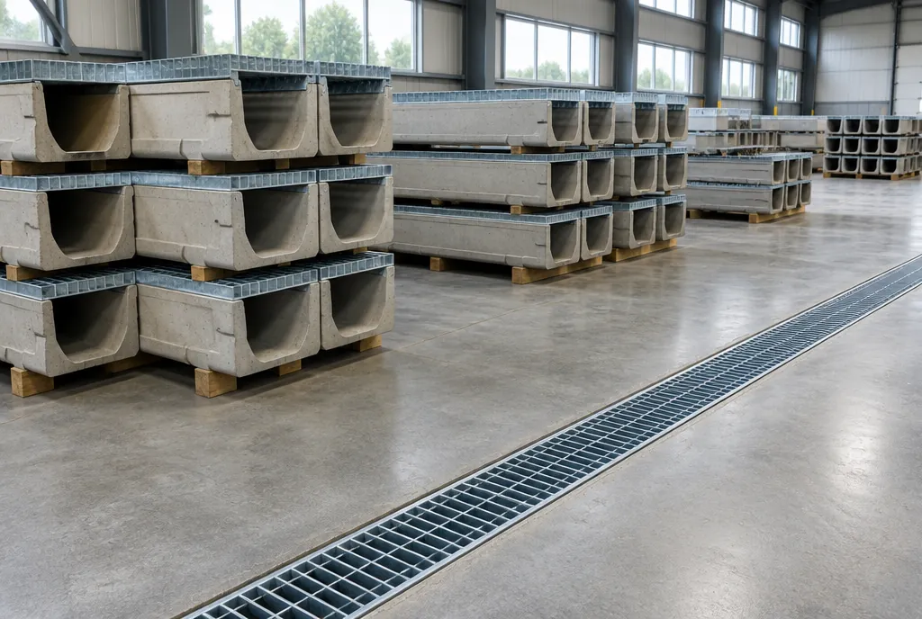 Izgaralı polimer beton drenaj kanalları ve zemine monte edilmiş kanal