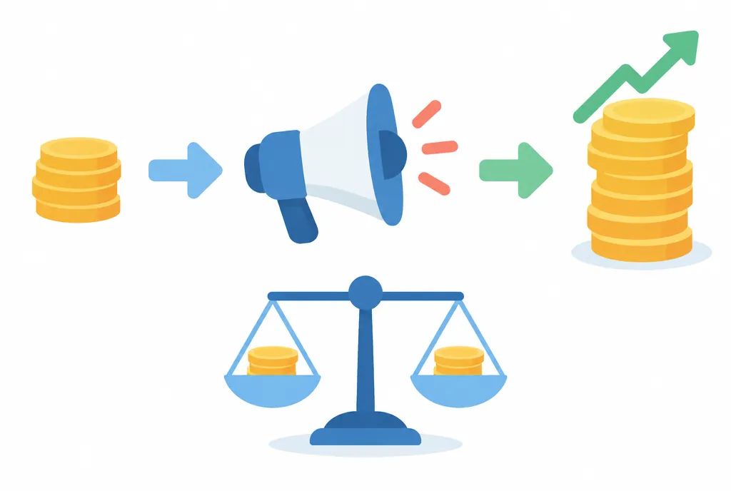ROAS nedir sorusunu özetleyen infografik: reklam harcamasının gelire dönüşmesi ve başa baş noktası